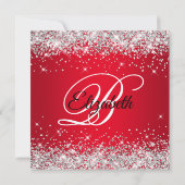Zilver Glitter Rood Ombre Fancy Monogram Verjaarda Kaart (Achterkant)