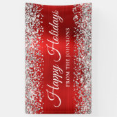 Zilver Glitter Rood Persoonlijke Prettige Feestdag Spandoek (Verticaal)
