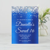 Zilver Glitter Royal Blauw Folie Sweet 16 Kaart (Staand voorkant)
