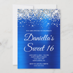 Zilver Glitter Royal Blauw Folie Sweet 16 Kaart