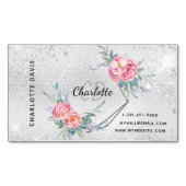 Zilver glitter roze florale make-up schoonheid magnetisch visitekaartje (Voorkant)