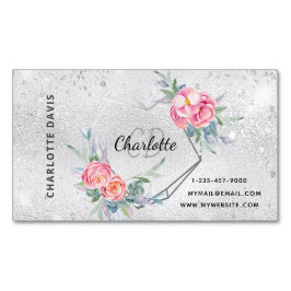 Zilver glitter roze florale make-up schoonheid magnetisch visitekaartje