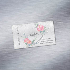 Zilver glitter roze florale make-up schoonheid magnetisch visitekaartje