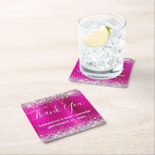 Zilver Glitter Roze Folie Baby Shower Dank Je Kartonnen Onderzetters