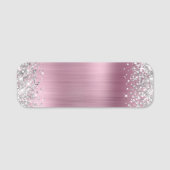 Zilver Glitter Roze Folie Blanco Naamplaatje (Voorkant)