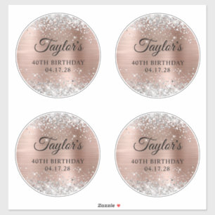 Zilver Glitter Roze Goud 6" Cirkel 40ste Verjaarda Sticker