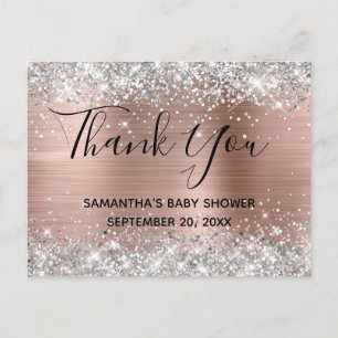 Zilver Glitter Roze Goud Baby Shower Dank Je Briefkaart