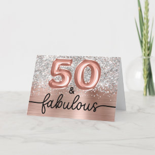Zilver Glitter Roze Goud Glam 50 en Fabulous Kaart