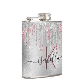 Zilver glitter roze monogram sparameter script heupfles (Rechts)