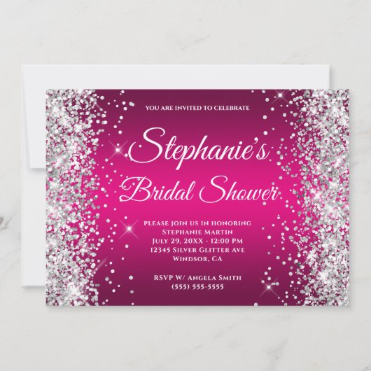Zilver Glitter Roze Ombre Fancy Monogram Kaart (Voorkant)