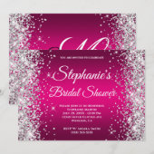 Zilver Glitter Roze Ombre Fancy Monogram Kaart (Voorkant / Achterkant)