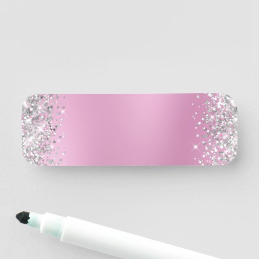 Zilver Glitter Roze Vage Vlek Naamplaatje (In situ)