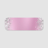 Zilver Glitter Roze Vage Vlek Naamplaatje (Voorkant)