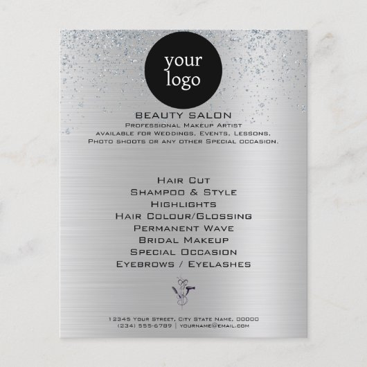 Zilver Glitter Schoonheidssalon Flyer (Voorkant)
