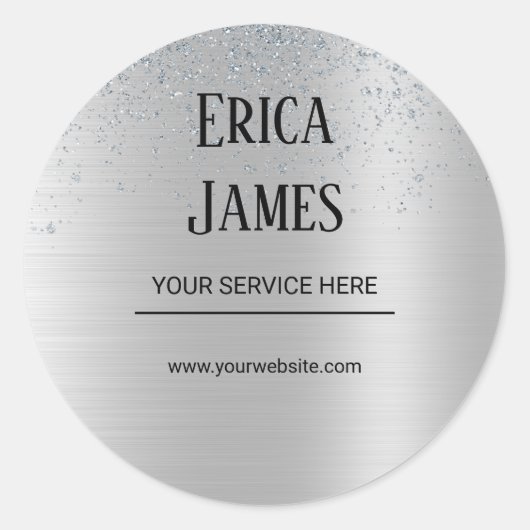 Zilver Glitter Schoonheidssalon Ronde Sticker (Voorkant)
