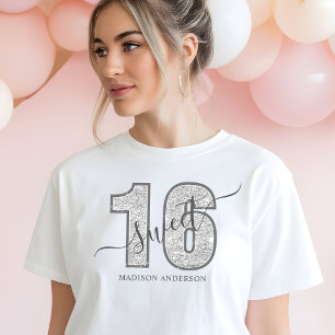 Zilver Glitter Schrift Sweet 16 Verjaardag Tri-Blend Shirt
