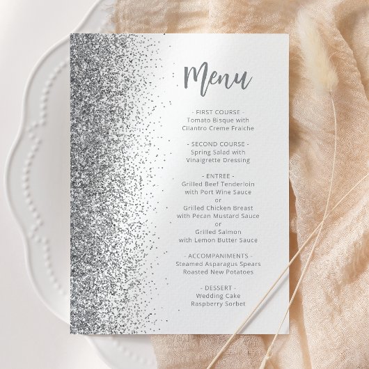 Zilver Glitter Schrift Witte Trouw Menu