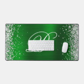Zilver Glitter Smaragdgroen Fantasie Monogram Bureaumat (Keyboard & Muis)
