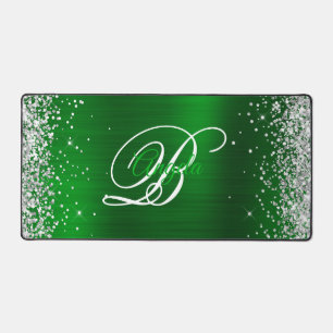 Zilver Glitter Smaragdgroen Fantasie Monogram Bureaumat