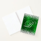 Zilver Glitter Smaragdgroene Folie Fancy Monogram Notitieboek (Binnen)
