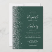 Zilver Glitter Smaragdgroene QR Code Huwelijk Kaart (Voorkant)