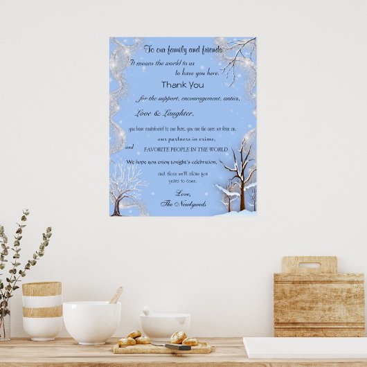 Zilver Glitter Snowflakes Sneeuwbedekking Bomen Poster (Keuken)