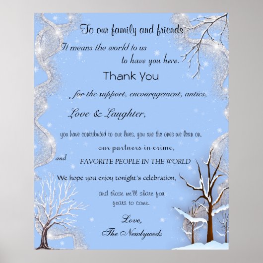 Zilver Glitter Snowflakes Sneeuwbedekking Bomen Poster (Voorkant)