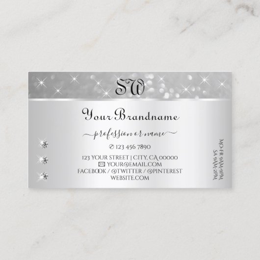Zilver Glitter Sparkelende Stars Diamonds Initiale Visitekaartje (Achterkant)