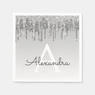 Zilver Glitter & Sparkle Monogram Birthday Servet