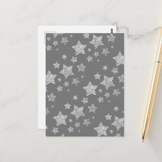 Zilver glitter sparkles Stars patroon licht grijs Briefkaart (Voorkant / Achterkant in situ)