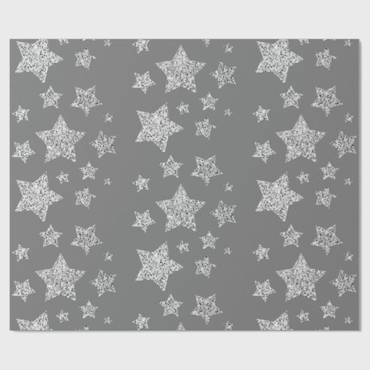 Zilver glitter sparkles Stars patroon licht grijs Cadeaupapier (Vlak)