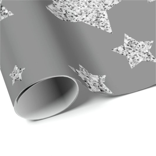 Zilver glitter sparkles Stars patroon licht grijs Cadeaupapier (Rol Hoek)