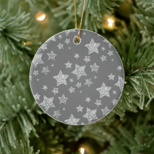 Zilver glitter sparkles Stars patroon licht grijs Keramisch Ornament (Boom)