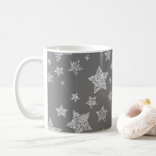 Zilver glitter sparkles Stars patroon licht grijs Koffiemok (Met donut)