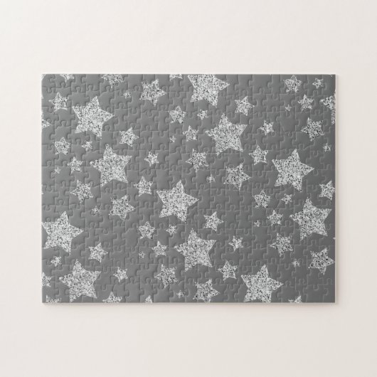 Zilver glitter sparkles Stars patroon licht grijs Legpuzzel (Horizontaal)