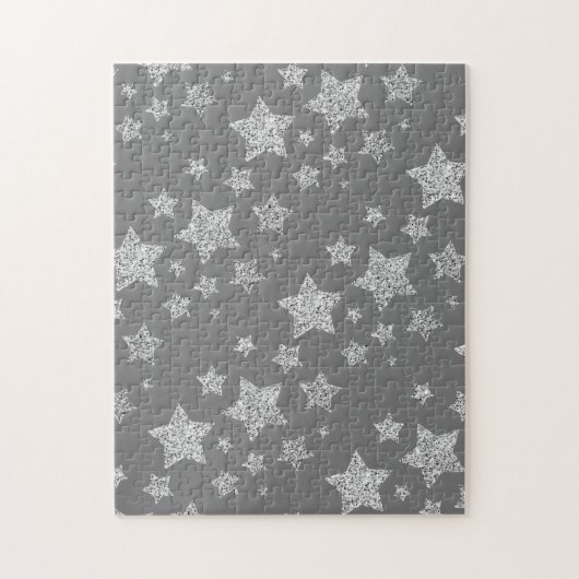 Zilver glitter sparkles Stars patroon licht grijs Legpuzzel (Verticaal)