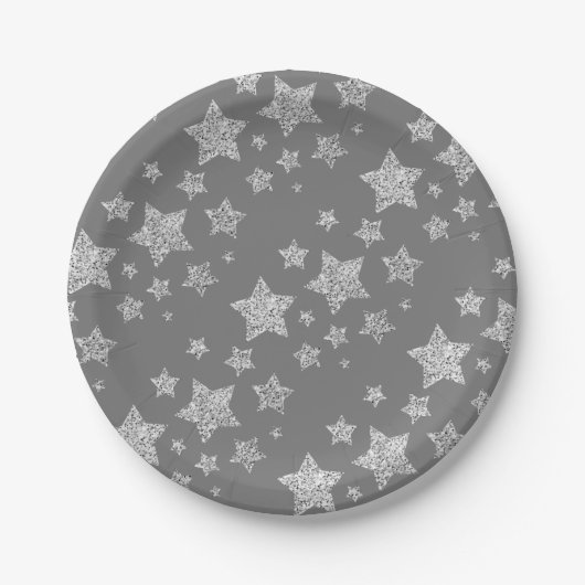 Zilver glitter sparkles Stars patroon licht grijs Papieren Bordje (Voorkant)