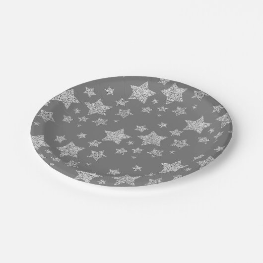 Zilver glitter sparkles Stars patroon licht grijs Papieren Bordje (Gekanteld)