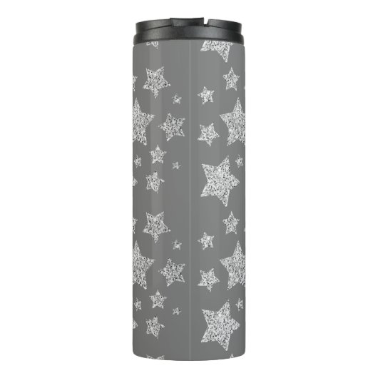 Zilver glitter sparkles Stars patroon licht grijs Thermosbeker (Achterkant)