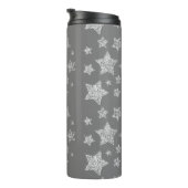 Zilver glitter sparkles Stars patroon licht grijs Thermosbeker (Geroteerd rechts)