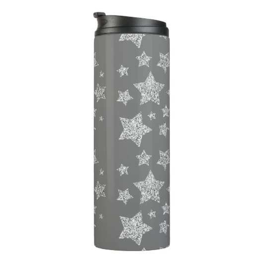 Zilver glitter sparkles Stars patroon licht grijs Thermosbeker (Geroteerd rechts)