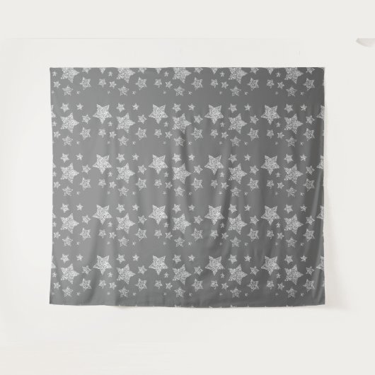 Zilver glitter sparkles Stars patroon licht grijs Wandkleed (Voorkant (horizontaal))