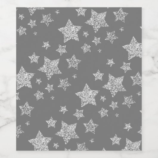 Zilver glitter sparkles Stars patroon licht grijs Wijn Etiket (Enkel label)