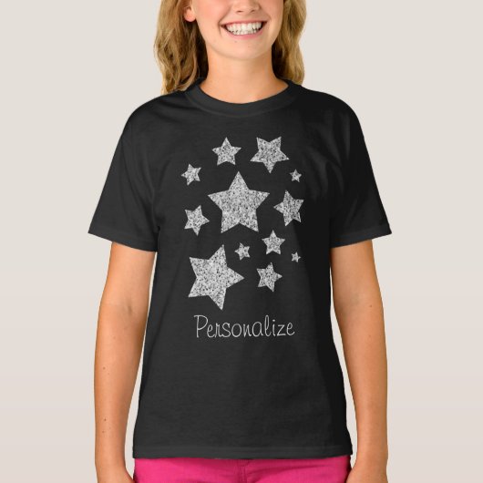 Zilver glitter sparkles Stars personaliseren T-shirt (Voorkant)