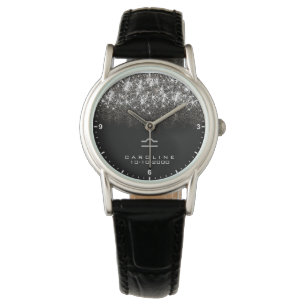 Zilver Glitter Stars Birth Date Horloge