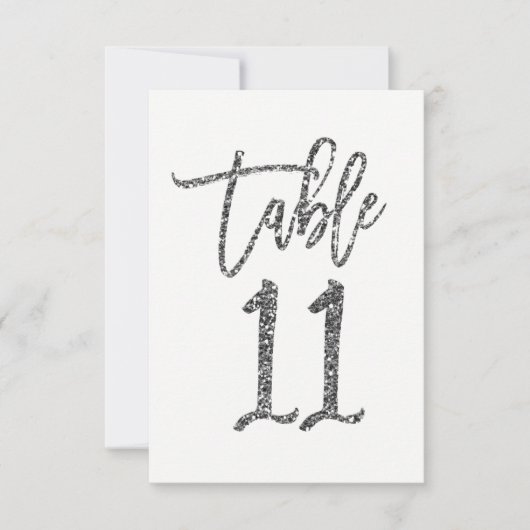 Zilver Glitter Trendy Script Tafelnummer 11 (Voorkant)