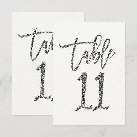 Zilver Glitter Trendy Script Tafelnummer 11 (Voorkant / Achterkant)