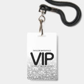 Zilver Glitter trendy VIP badge met koord custom (Voorzijde met lanyard)