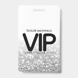 Zilver Glitter trendy VIP badge met koord custom