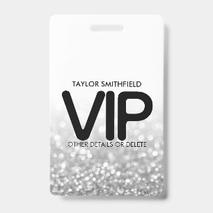 Zilver Glitter trendy VIP badge met koord custom